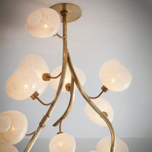Modern Chandelier with Irregular Glass Lampshades and Brass Branches - view 3