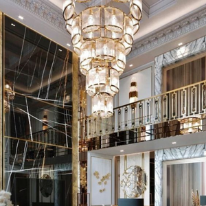 Modern 5-layer Glass Rods Tiles Chandelier for High-ceiling - view 2