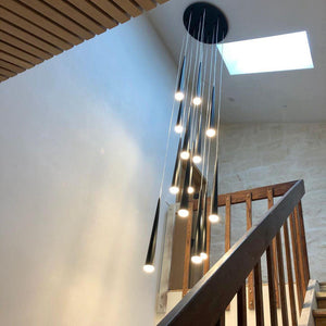Minimalism Foyer Staircase Chandelier Ceiling Pendant Lighting Fixture For Living Room Entryway In Gold/ Black Finish - view 3