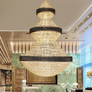 free shipping worldwide new trendy and good quality lightings customization D 70.9'' * H 102.4'' large beautiful magnificient black and golden crystal chandelier luxurious design resturant cafe luxury hotel