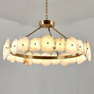 Natural Flake Alabaster Modern Round Chandelier