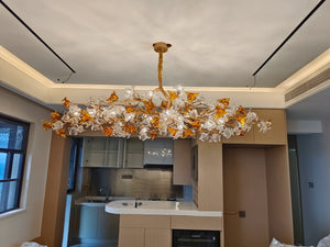 Designer Favorite Brass Branch Chandelier with Artistic Flower Glass for Dining Room Living Room and Kitchen Island - view 17