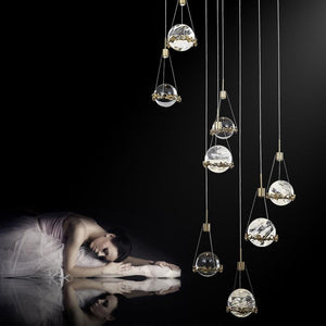 Rock Crystal Ball Ceiling Mounted Staircase Chandelier