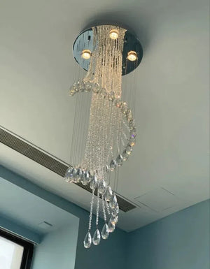 Flush Mounted Spiral Crystal Drops Chandelier Round LED Ceiling Lighting Fixture For Foyer Staircase/ Hotel Entrance - view 3