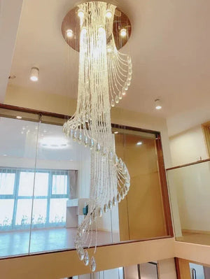 Flush Mounted Spiral Crystal Drops Chandelier Round LED Ceiling Lighting Fixture For Foyer Staircase/ Hotel Entrance - view 4