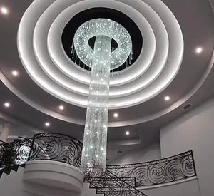Extra Large Flush Mount Silver Waterfall Luxury Ceiling Crystal Chandelier for High-ceiling Living Room/Duplex Hall - view 4