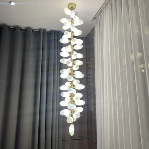 Nordic Art Long Magnolia alba Glass Ceiling Chandelier for Staircase/Hallway/Entryway Light Fixture