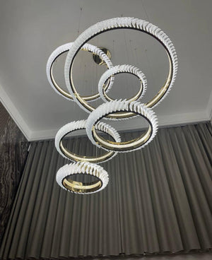 Extra Large Multi-layers Rings Crystal Chandelier Modern Art Waves Creative Pendant Light For High-ciling Foyer/Hallway/Staircase - view 2