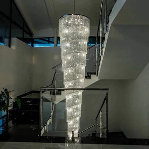 Extra Large Spiral Tiered Long Crystal Chandelier Luxury Crystal Tassel Light Fixture For Staircase/Entryway - view 2