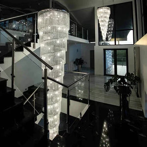 Extra Large Spiral Tiered Long Crystal Chandelier Luxury Crystal Tassel Light Fixture For Staircase/Entryway - view 3