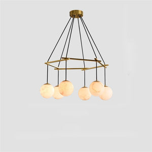 Alabaster Modern Structural Ball Chandelier, in brass & alabaster - view 7