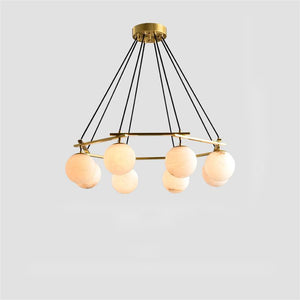 Alabaster Modern Structural Ball Chandelier, in brass & alabaster - view 8