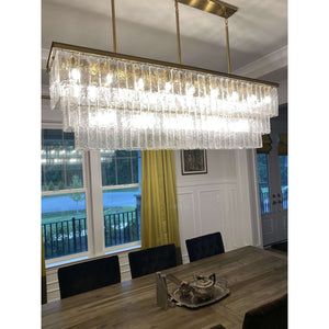Selim 3-Tier Rectangular Cracked Textured Glass Chandelier, three-tier - view 11