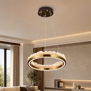 Vast Realm Modern Sculptural Pendant Light, crystal in brushed champagne gold - view 9