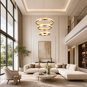 Vast Realm Modern Sculptural Ring Chandelier, crystal in brushed champagne gold - view 2