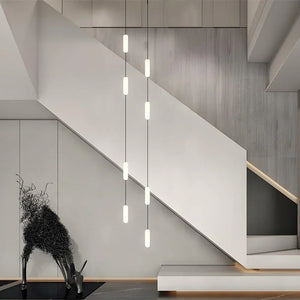 White Long Tube Multi Light Staircase Chandelier - view 2