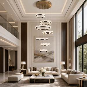 Wind & Wave Modern Sculptural Ring Chandelier, crystal in brushed champagne gold - view 2