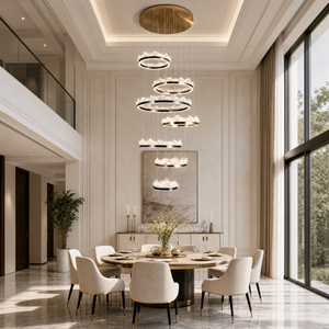 Wind & Wave Modern Sculptural Ring Chandelier, crystal in brushed champagne gold - view 4