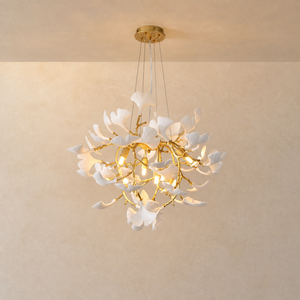 Elegant Ceramic Ginkgo Leaf Chandelier D600 - Matte Gold