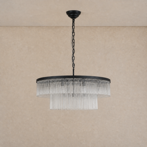 Two-Tier Striped Column Round Pendant D800 - Black, chandelier - view 2
