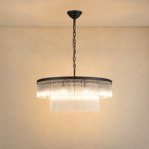 Two-Tier Striped Column Round Pendant D800 - Black, chandelier