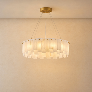 Staggered Alabaster Slice Round Pendant D600 - Copper, chandelier