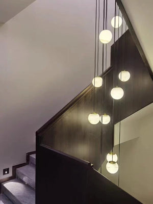 Luna Alabaster Sphere Staircase Chandelier, Multi Pendant Light, in brass - view 14
