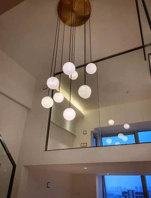 Luna Alabaster Sphere Staircase Chandelier, Multi Pendant Light, in brass - view 13