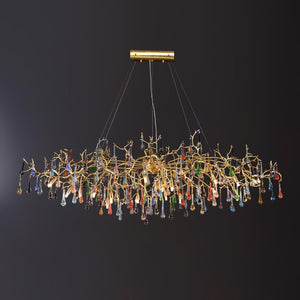 Colorful Raindrop Brass Branch Chandelier with Crystal Accents