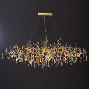 Colorful Raindrop Brass Branch Chandelier with Crystal Accents
