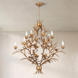 Fernith Chandelier, steel in antique gold leaf