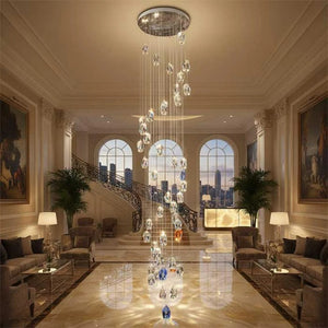 Modern Floating Clear/Blue/Amber Irregular Crystal Chandelier for High-ceiling - view 5