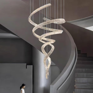 Elegant Long Spiral Crystal Chandelier with Stainless Steel Frame