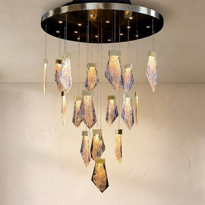 Lux Glass Crystal Thirty-Two-Light Drop Pendant Chandelier