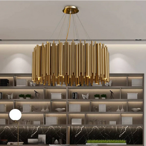 Modern Classic Round Fashion Gold Tube Pendant Chandelier for Living/Dining Room - view 4
