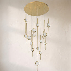Modern Floating Galss Ball Brass Chandelier for High-ceiling