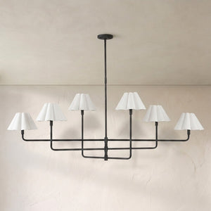 Polara white linen Chandelier(Blackened Brass)