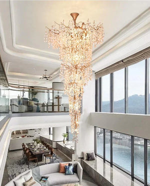 Modern Unique Artistic Flower Brass Branch Semi-flush Mount Chandelier for Living Room/ Hallway/ Entryway/ Staircase - view 4