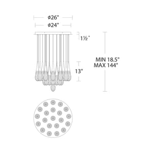 Hibiscus LED Multi Light Pendant Light - line drawing.