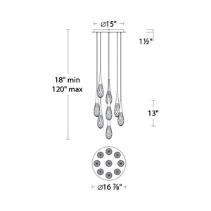Hibiscus LED Multi Light Pendant Light - line drawing.