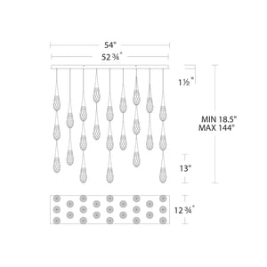 Hibiscus Linear LED Multi Pendant Light - line drawing.