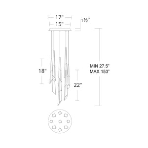 Solitude Round LED Multi Chandelier - line drawing.
