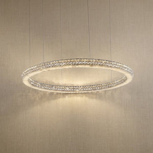 Yiosi Vera 39 inch crystal & alabaster ring chandelier with chrome finish — modern dining pendant