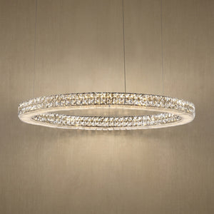 Yiosi Vera 31 inch crystal & alabaster ring chandelier with chrome finish — modern dining pendant