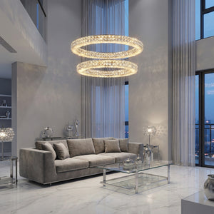 Modern living room 24 inch crystal & alabaster ring chandelier — Yiosi Vera chrome