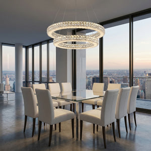 24 inch crystal & alabaster ring pendant in modern bedroom — Yiosi Vera