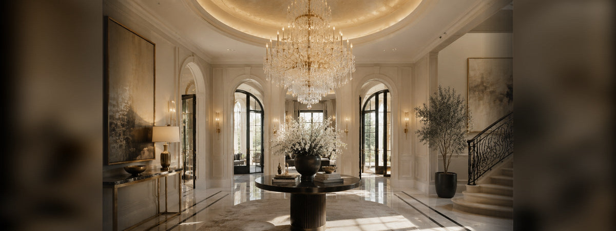 Crystal chandelier in an entrance hall, RHL Lighting