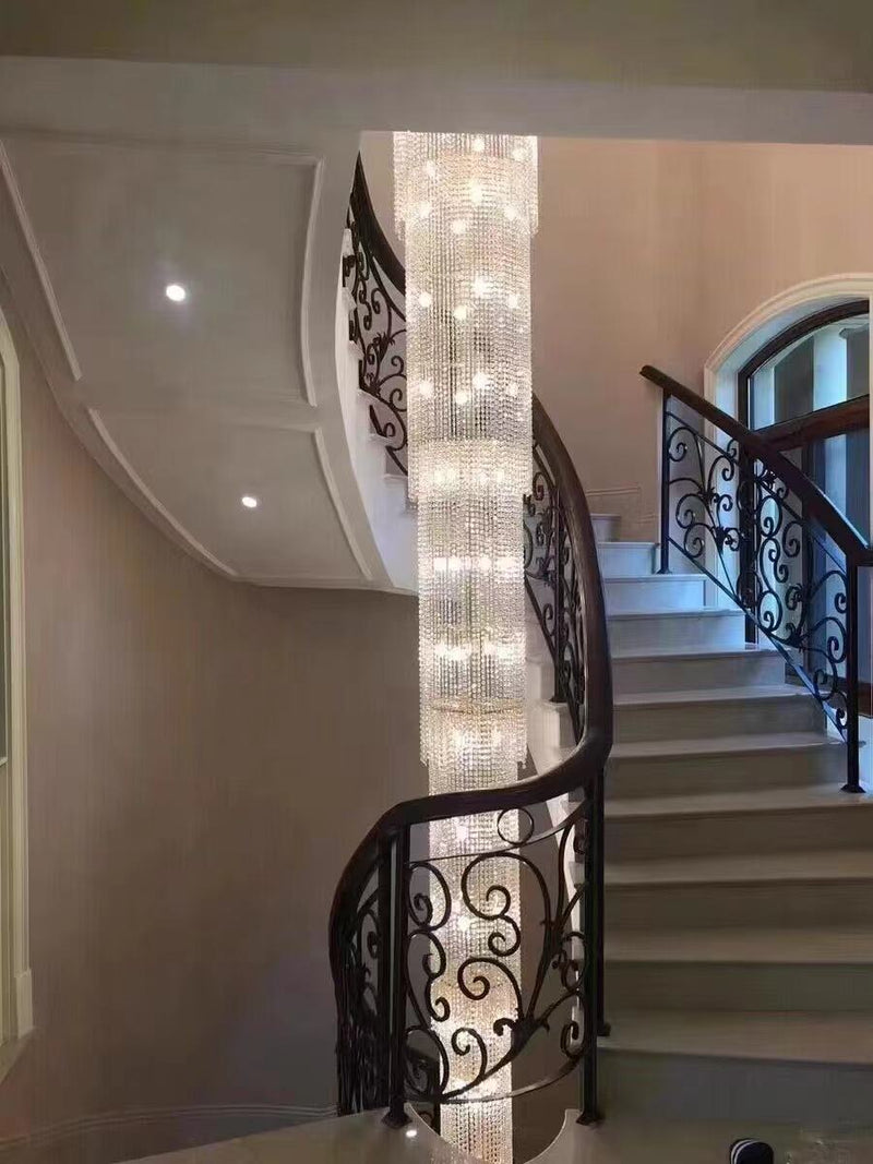 Extra Long Luxury Crystal Chandelier For Staircase / 2 Story Multi-layered Long Light Fixture - view 3
