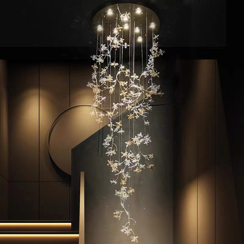 Luxury Branch Flower Crystal Chandelier for High Ceiling Staircase Foyer and Hallway Decor - view 3