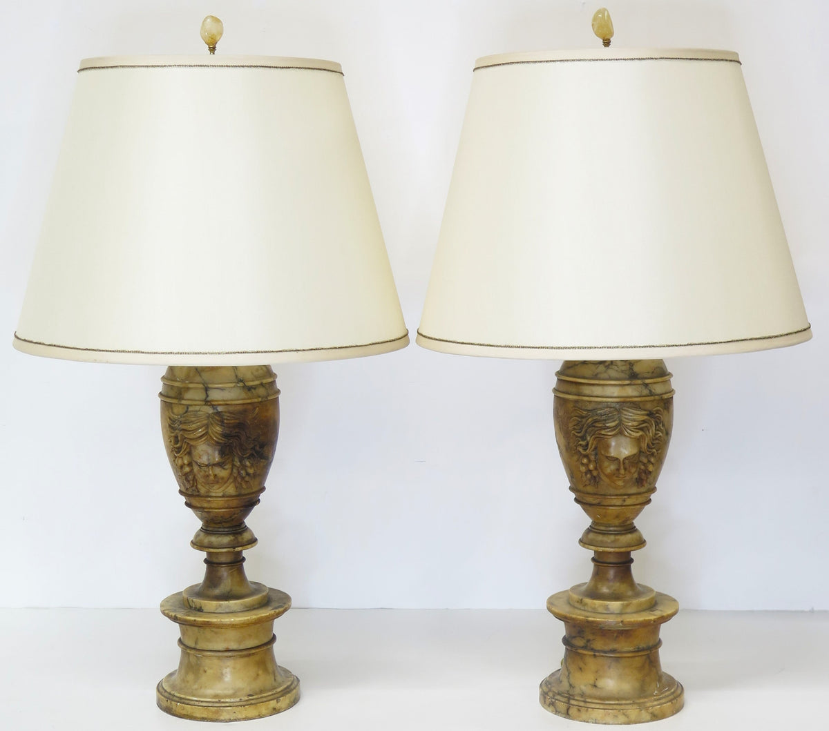 Pair of Italian Carved Alabaster Table Lamps